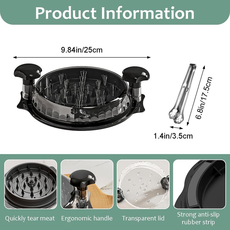 KicthMap Chicken Shredder Tool Twist 9.84in Large Chicken Shredder with Clip Visible Meat Shredde Machine BPA Free Ergonomic Handle Manual Meat Suitable for Chickens Pork Beef ect (Black) - Image 2